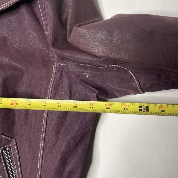 Y2K Purple Leather Jacket Women’s L Moto Biker Grunge Faux Fur Collar Leather - Picture 12 of 13
